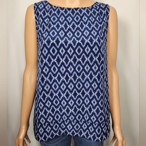 Banana Republic Blue Patterned Sleeveless Blouse - Picture 1 of 13